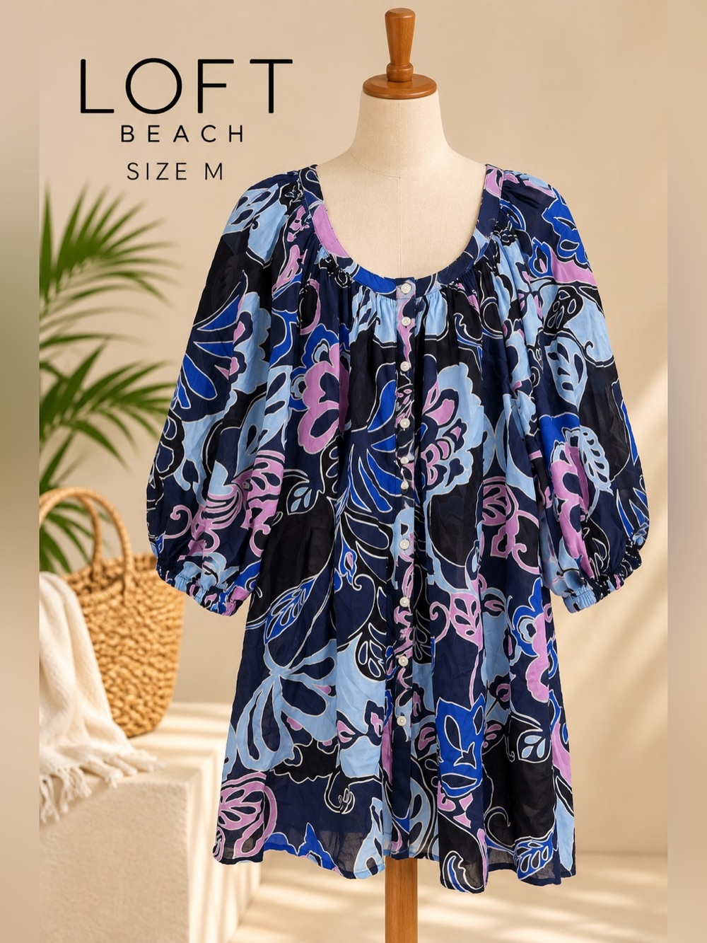 LOFT Beach Floral Cotton Tunic Swim Cover Up Size Medium NWT
